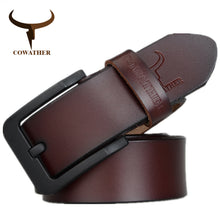 COWATHER male belt for mens high quality cow genuine leather belts 2017 hot sale strap fashion new jeans Black Buckle XF010