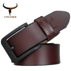 COWATHER male belt for mens high quality cow genuine leather belts 2017 hot sale strap fashion new jeans Black Buckle XF010