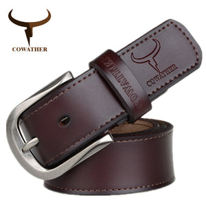 COWATHER 2017 fashion pin buckle cow genuine leather mens belt for men three colors male vintage jeans cowskin belts good route